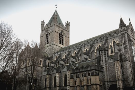 Architectural detail of Christ Church Cathedral or The Cathedral of the Holy Trinity in historic Dublin City Center, Ireland