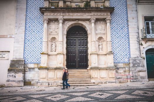 Aveiro, Portugal - May 7, 2018: Architectural detail of the Church of Mercy in the historic city center on a spring day
