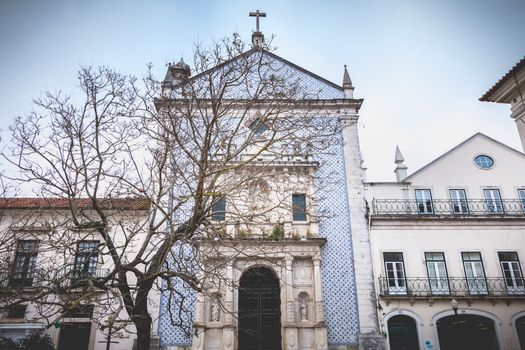 Aveiro, Portugal - May 7, 2018: Architectural detail of the Church of Mercy in the historic city center on a spring day