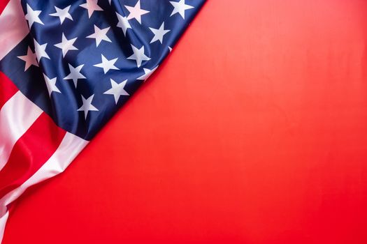 vintage American flag isolated on red background with copy space for text. flag america background banner for independence day or holiday celebration. USA flag