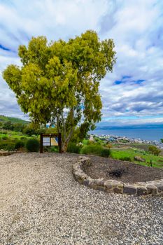 Tiberias, Israel - February 10, 2020: View of the Switzerland Forest and the Sea of Galilee (Kinneret Lake), Northern Israel