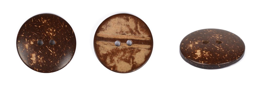 wood coconut brown natural buttons isolated, white background