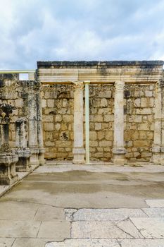 Capernaum, Israel - February 10, 2020: The ancient synagogue of Capernaum, Northern Israel