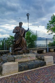 Capernaum, Israel - February 10, 2020: The monument of Saint Peter in Capernaum, Northern Israel