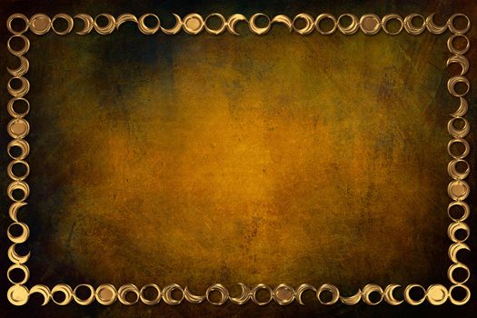 A modern decorative gold frame with a textured background. Orange, green and brown colors