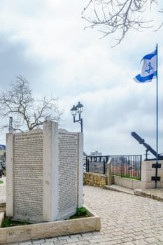 Safed, Israel - March 10, 2020: A monument for the Davidka, A homemade mortar used in the Israel Independence war (1948), in Safed (Tzfat), Israel