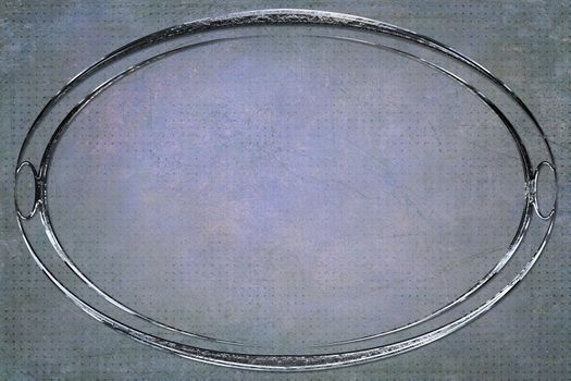 A modern decorative oval metallic frame with a textured background. Blue, gray and silver colors