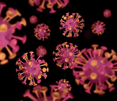 Simplified close-up illustration macro 3D rendering of corona viruses model