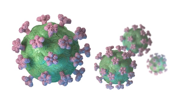 Corona viruses close-up macro 3D rendering isolated on white