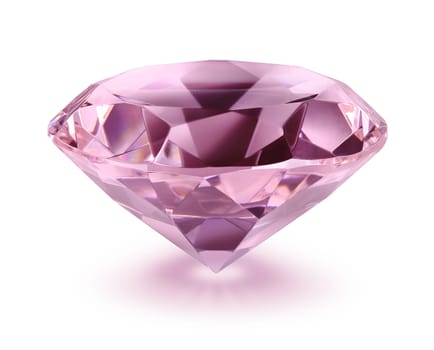 Pink diamond on white background, soft drop shadow, isolated