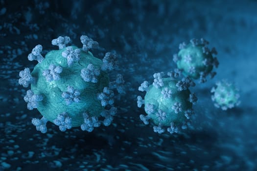Corona viruses close-up macro 3D rendering inside an organ blood vessel