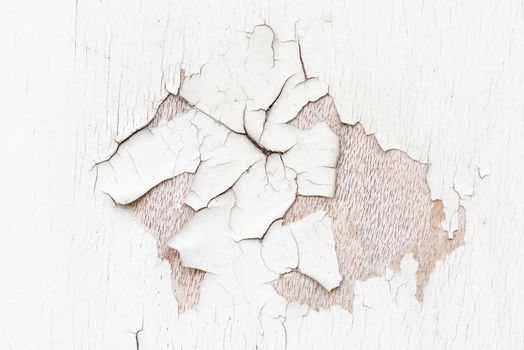 Abstract texture of old cracked paint on a white wooden door