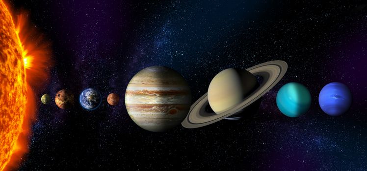 
Sun and the planets of our Solar system on starry space background. Image elements furnished by NASA.
