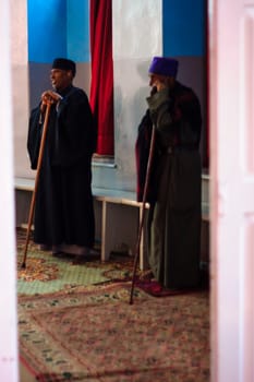 JERUSALEM, ISRAEL - APRIL 23, 2010: Monk pray in the Ethiopian Church on Ethiopia Street in Jerusalem, Israel. The church belongs to the Ethiopian Orthodox Tewahedo Church