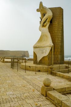 ACRE, ISRAEL - JANUARY 18, 2016: A memorial monument to the underground warriors in Acre, Israel