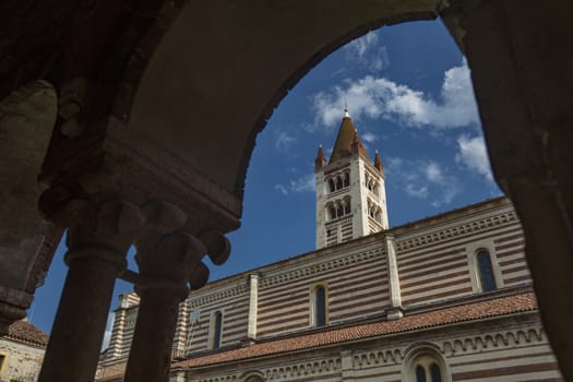 Verona, Italy, Europe, August 2019, A view of the Basilica di San Zeno Maggiore