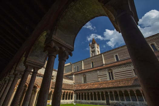 Verona, Italy, Europe, August 2019, A view of the Basilica di San Zeno Maggiore