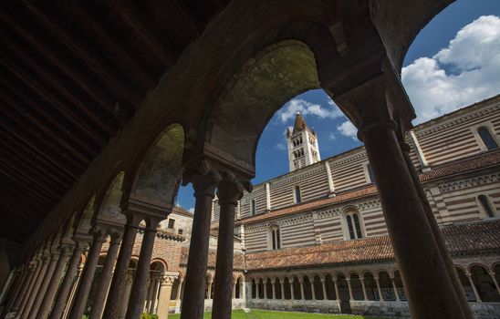 Verona, Italy, Europe, August 2019, A view of the Basilica di San Zeno Maggiore