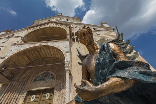 Verona, Italy, Europe, August 2019, A view of the Duomo Cattedrale di Santa Maria Matricolare