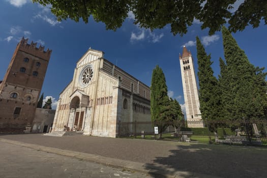 Verona, Italy, Europe, August 2019, A view of the Basilica di San Zeno Maggiore