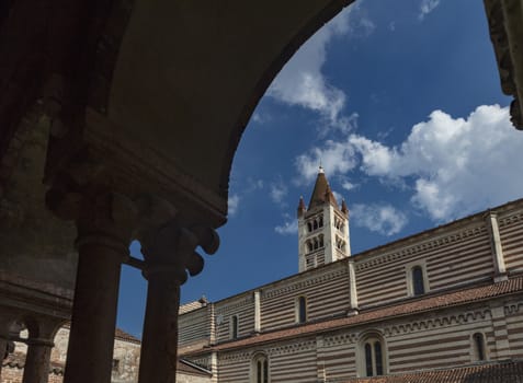 Verona, Italy, Europe, August 2019, A view of the Basilica di San Zeno Maggiore