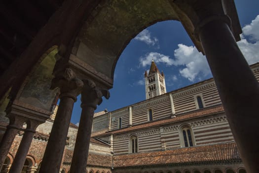 Verona, Italy, Europe, August 2019, A view of the Basilica di San Zeno Maggiore