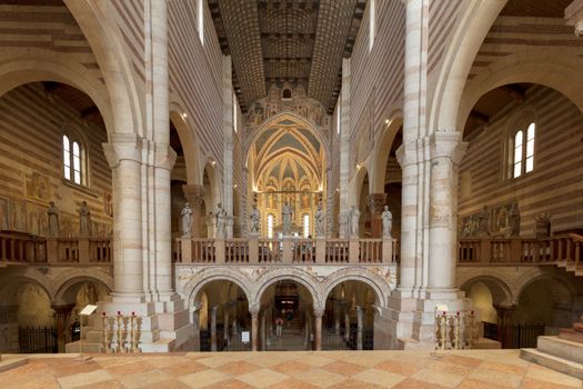 Verona, Italy, Europe, August 2019, A view of the Basilica di San Zeno Maggiore