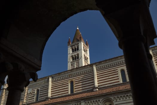 Verona, Italy, Europe, August 2019, A view of the Basilica di San Zeno Maggiore