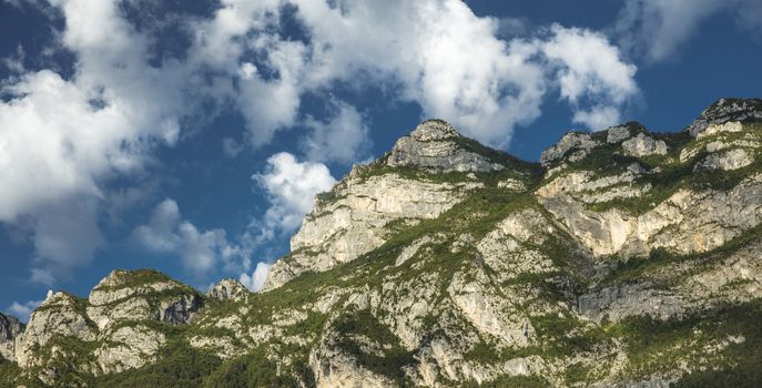 Riva del Garda, Italy, Europe, August 2019, landscape view of mountains in the Riva area