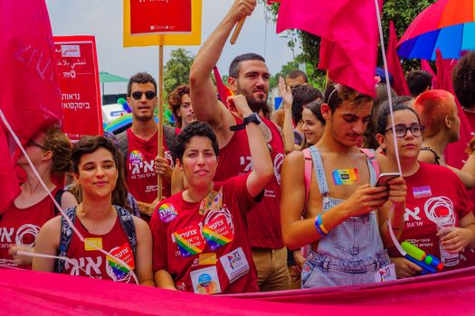 HAIFA, Israel - June 30, 2017: People march in the annual pride parade of the LGBT community, in the streets of Haifa, Israel