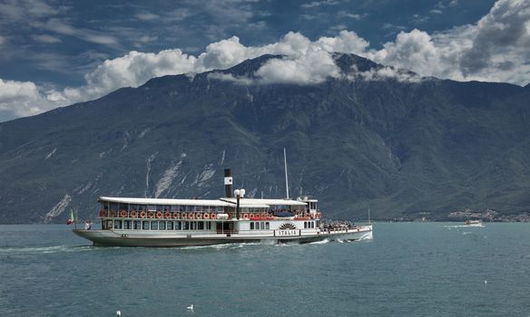 Lake Garda, Italy, Europe, August 2019, A view of the vintage paddle steamer ship Italia