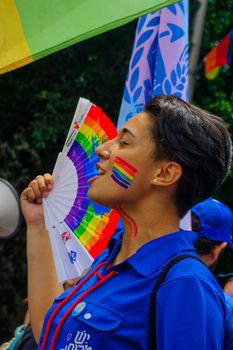 HAIFA, Israel - June 30, 2017: Portrait of a participant in the annual pride parade of the LGBT community, in the streets of Haifa, Israel