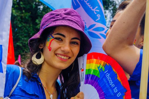 HAIFA, Israel - June 30, 2017: Portrait of a participant in the annual pride parade of the LGBT community, in the streets of Haifa, Israel