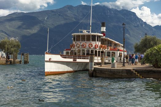 Lake Garda, Italy, Europe, August 2019, A view of the vintage paddle steamer ship Italia