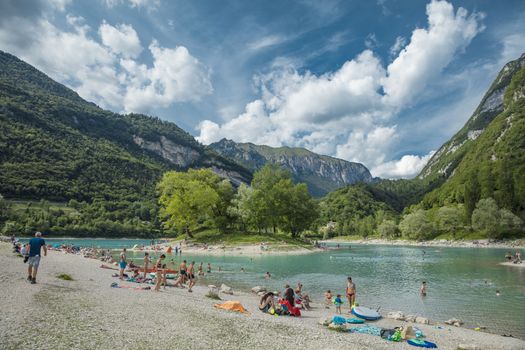 Tenno, Italy, Europe, August 2019, view of Lake Tenno