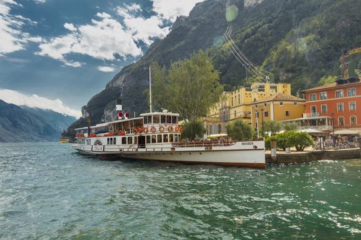 Lake Garda, Italy, Europe, August 2019, A view of the vintage paddle steamer ship Italia