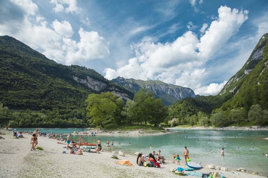 Tenno, Italy, Europe, August 2019, view of Lake Tenno