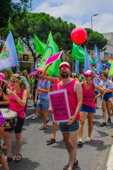 HAIFA, Israel - June 30, 2017: People play music, as part of the annual pride parade of the LGBT community, in the streets of Haifa, Israel