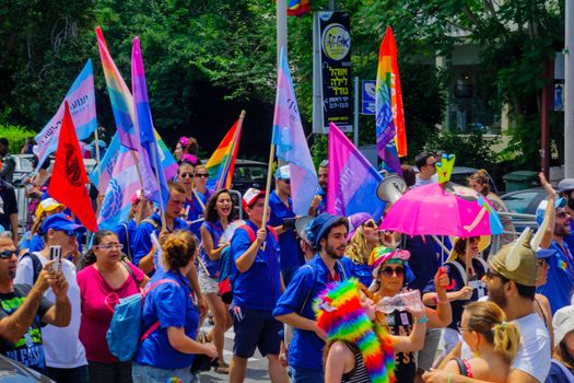 HAIFA, Israel - June 30, 2017: People march in the annual pride parade of the LGBT community, in the streets of Haifa, Israel