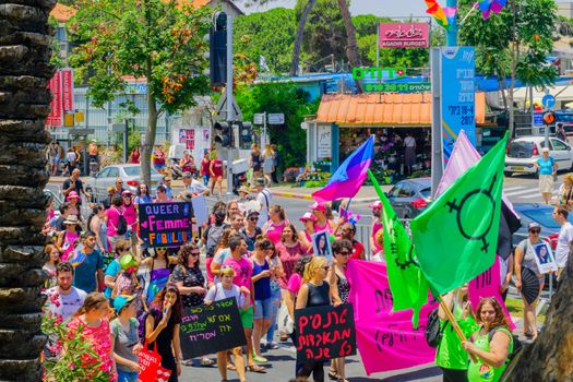HAIFA, Israel - June 30, 2017: People march in the annual pride parade of the LGBT community, in the streets of Haifa, Israel