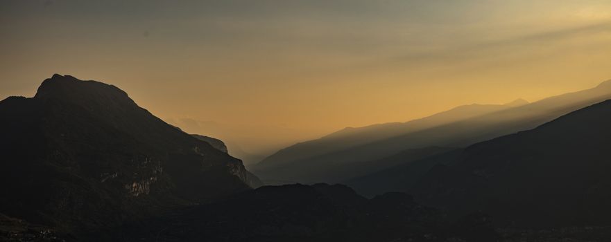 Riva del Garda, Italy, Europe, August 2019, landscape view of mountains in the Riva area