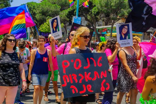 HAIFA, Israel - June 30, 2017: People march in the annual pride parade of the LGBT community, in the streets of Haifa, Israel