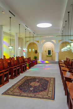 KORAZIM, ISRAEL - JANUARY 22, 2016: The congregation room in the Domus Galilaeae (House of Galilee) Monastery, on the peak of Mount of Beatitudes, Israel