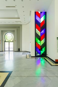 KORAZIM, ISRAEL - JANUARY 22, 2016: The entrance hall of the Domus Galilaeae (House of Galilee) Monastery, on the peak of Mount of Beatitudes, Israel