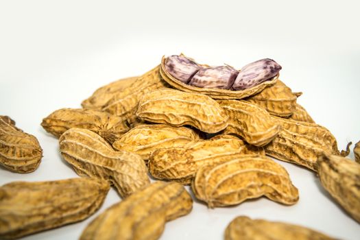 Boiled peanuts placed on a white background