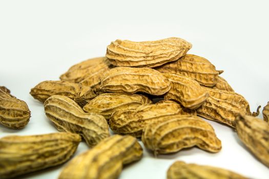 Boiled peanuts placed on a white background