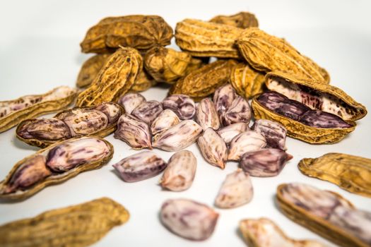 Boiled peanuts placed on a white background