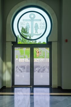 KORAZIM, ISRAEL - JANUARY 22, 2016: The entrance hall of the Domus Galilaeae (House of Galilee) Monastery, on the peak of Mount of Beatitudes, Israel