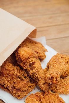 Fried chicken crispy food from chicken is a side dish or snack in fastfood restaurant, unhealthy food or fat concept at Thai street food market