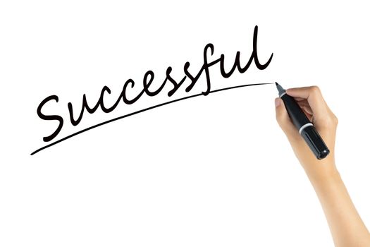 hand writing word successful with black color marker pen isolated on white background. business target to success concept